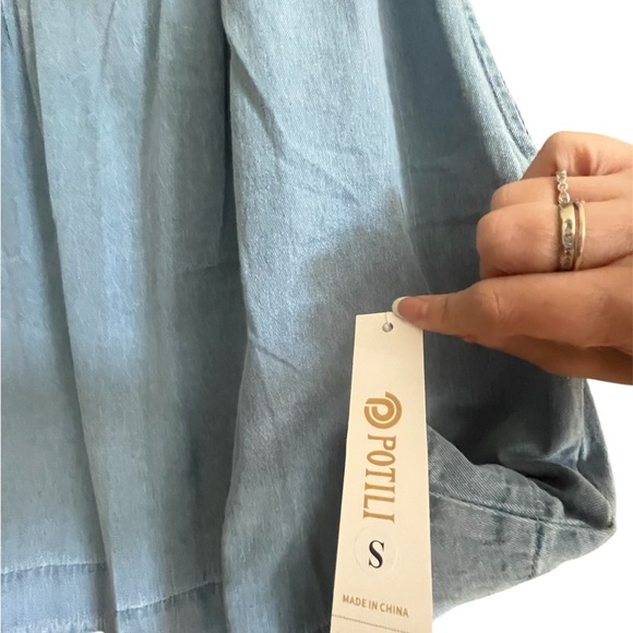 *NWT* Politi Casual Blue Denim‎ Romper Dress with pockets , Size Small - Picture 8 of 8